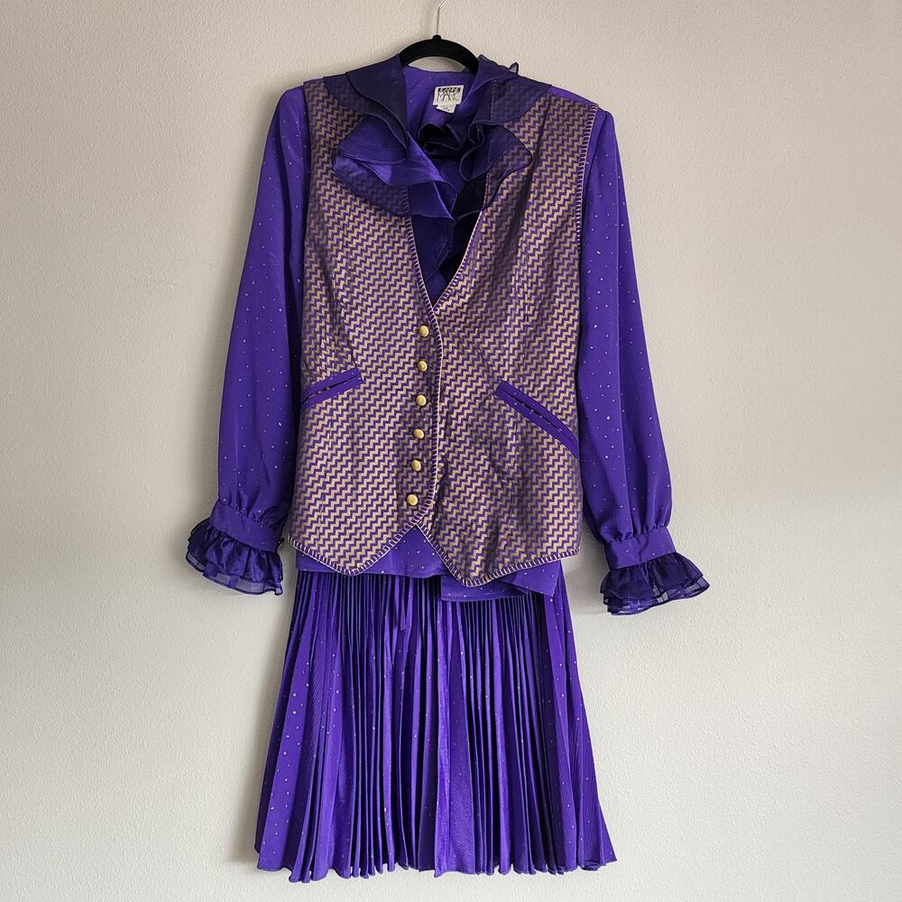 Vintage Jeanne Marc 3-Piece Women's Outfit Set Skirt, Top, and Jacket Purple